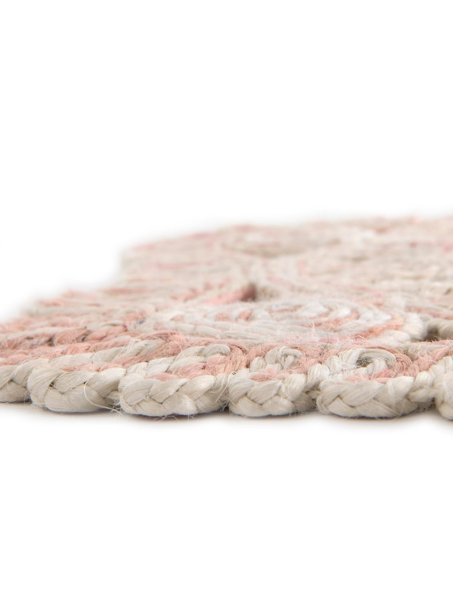 Pink and White 4' 1 x 4' 1 Braided Jute Round Area Rug 100% Jute Hand Braided Natural Eco-Friendly Boho Style Carpet for Living Rooms Dining Office Space Dorms for Sale at Rug Engine
