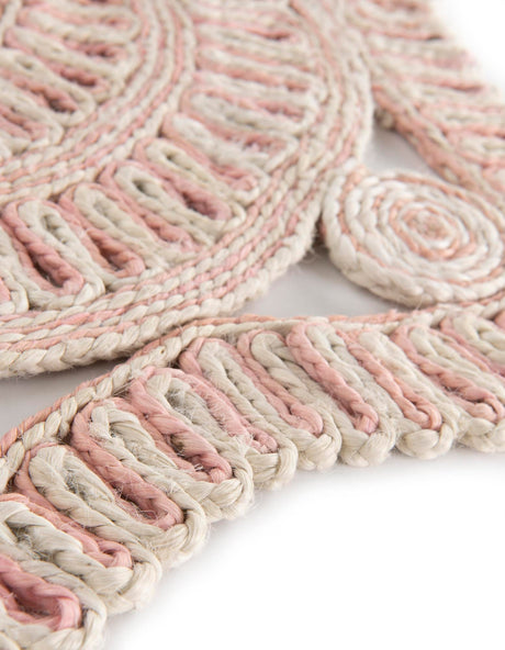 Pink and White 7' 10 x 7' 10 Braided Jute Round Area Rug 100% Jute Hand Braided Natural Eco-Friendly Boho Style Carpet for Living Rooms Dining Office Space Dorms for Sale at Rug Engine