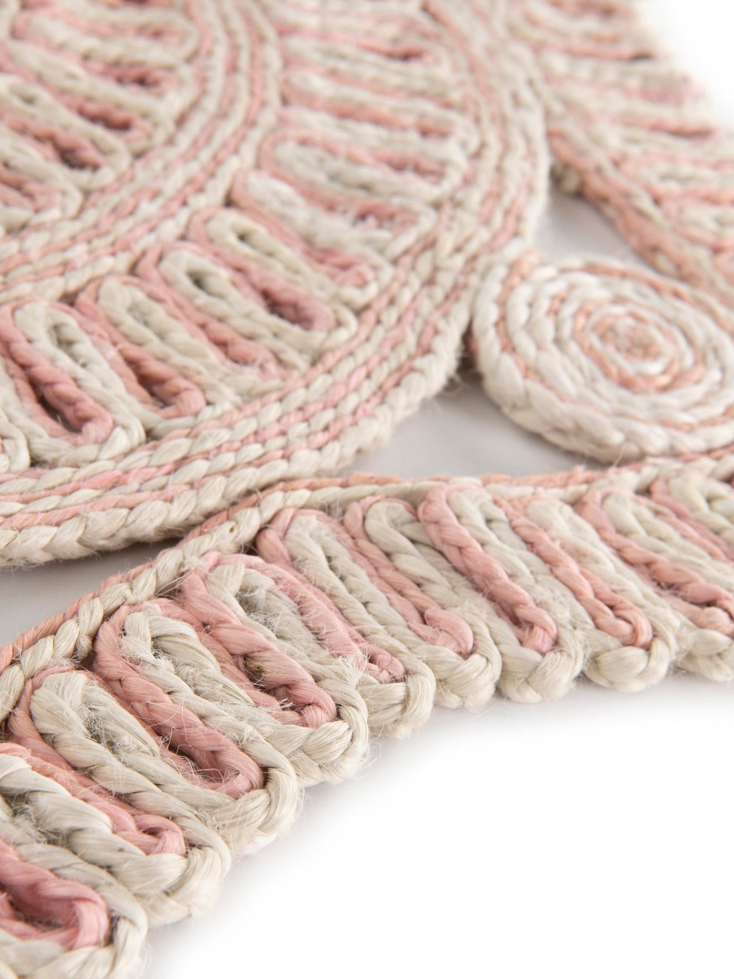 Pink and White 4' 1 x 4' 1 Braided Jute Round Area Rug 100% Jute Hand Braided Natural Eco-Friendly Boho Style Carpet for Living Rooms Dining Office Space Dorms for Sale at Rug Engine