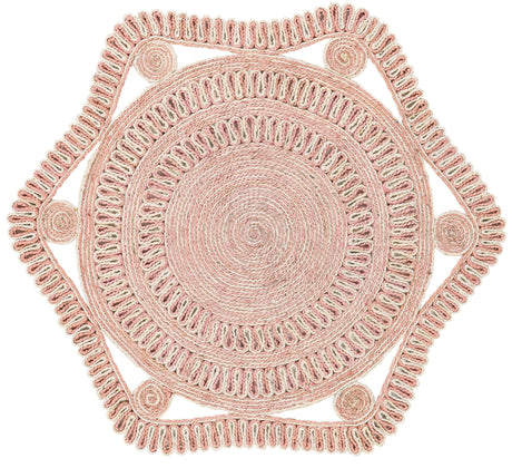 Pink and White 4' 1 x 4' 1 Braided Jute Round Area Rug 100% Jute Hand Braided Natural Eco-Friendly Boho Style Carpet for Living Rooms Dining Office Space Dorms for Sale at Rug Engine
