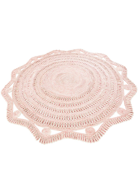 Pink and White 7' 10 x 7' 10 Braided Jute Round Area Rug 100% Jute Hand Braided Natural Eco-Friendly Boho Style Carpet for Living Rooms Dining Office Space Dorms for Sale at Rug Engine