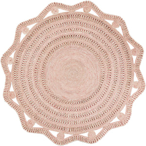 Pink and White 8' x 8' Braided Jute Round Rug