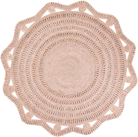 Pink and White 7' 10 x 7' 10 Braided Jute Round Area Rug 100% Jute Hand Braided Natural Eco-Friendly Boho Style Carpet for Living Rooms Dining Office Space Dorms for Sale at Rug Engine