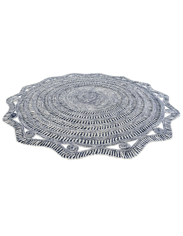 Navy and White 10' x 10' Braided Jute Round Rug
