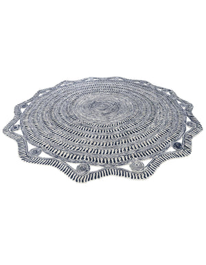 Navy and White 10' x 10' Braided Jute Round Rug