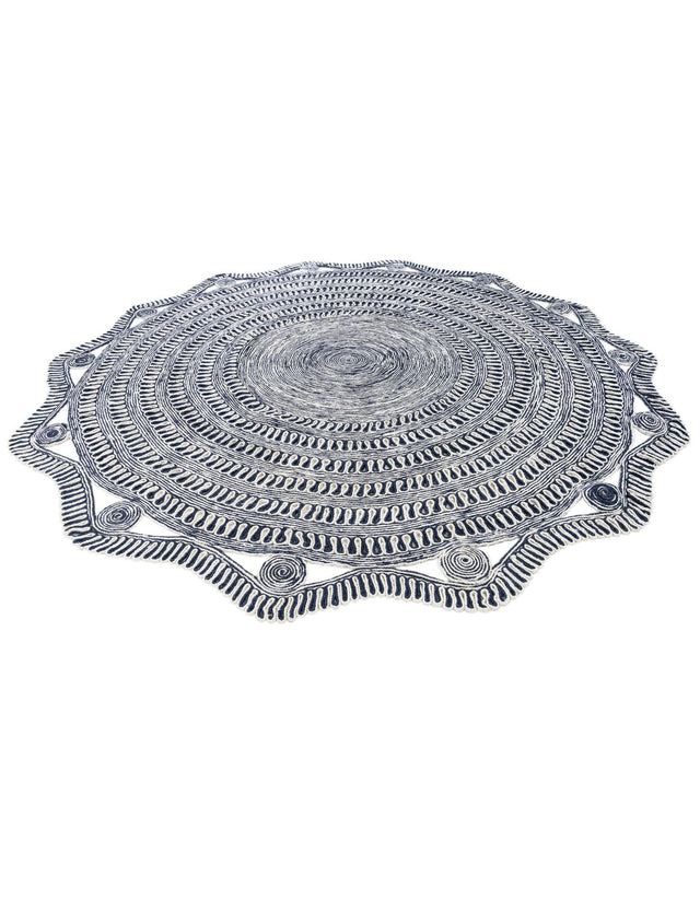 Navy and White 10' x 10' Braided Jute Round Rug