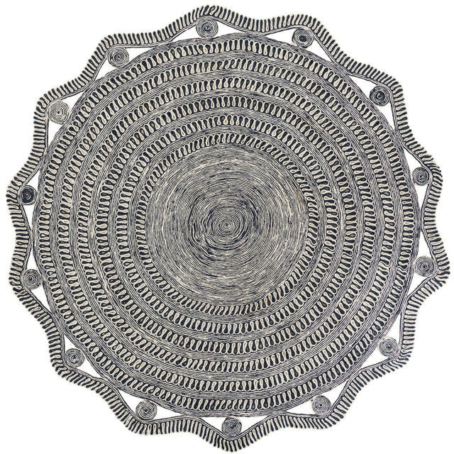 Navy and White 10' x 10' Braided Jute Round Rug