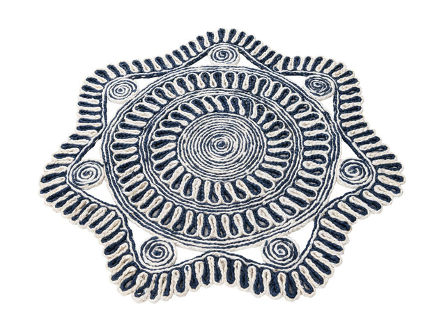 Navy and White 3' 1 x 3' 1 Braided Jute Round Rug