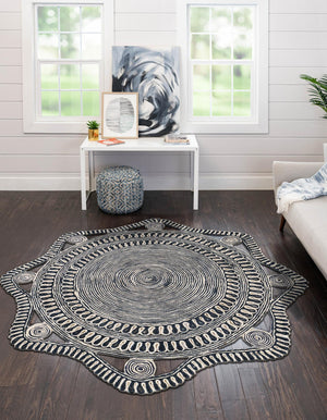 Navy and White 6' 1 x 6' 1 Braided Jute Round Rug