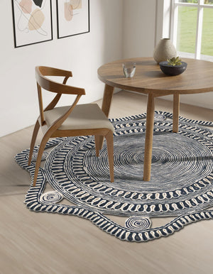 Navy and White 4' 1 x 4' 1 Braided Jute Round Rug