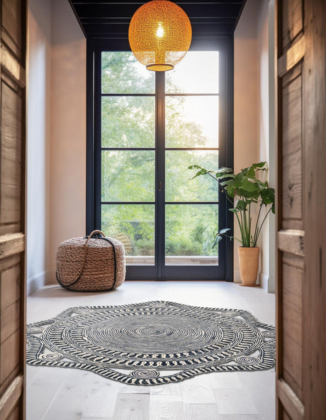 Navy and White 7' 10 x 7' 10 Braided Jute Round Area Rug 100% Jute Hand Braided Natural Eco-Friendly Boho Style Carpet for Living Rooms Dining Office Space Dorms for Sale at Rug Engine