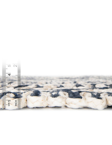 Navy and White 10' x 10' Braided Jute Round Rug