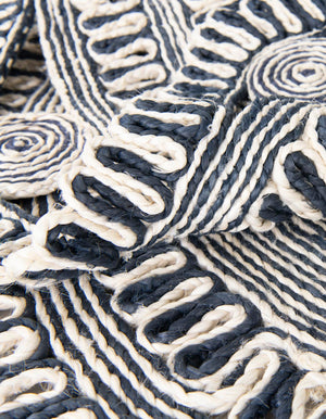 Navy and White 10' x 10' Braided Jute Round Rug