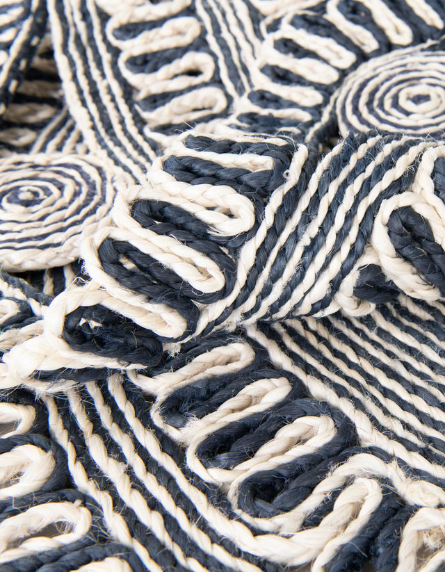 Navy and White 10' x 10' Braided Jute Round Rug