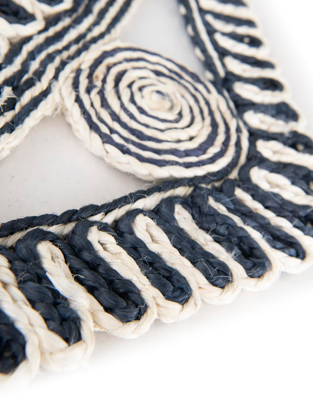Navy and White 10' x 10' Braided Jute Round Rug