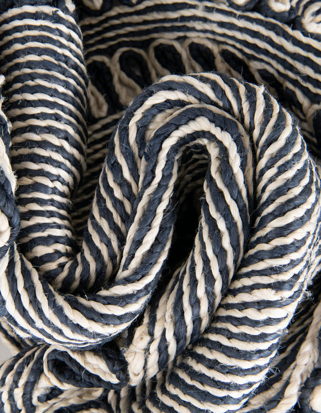 Navy and White 10' x 10' Braided Jute Round Rug