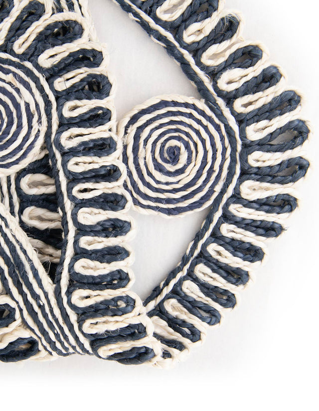 Navy and White 10' x 10' Braided Jute Round Rug