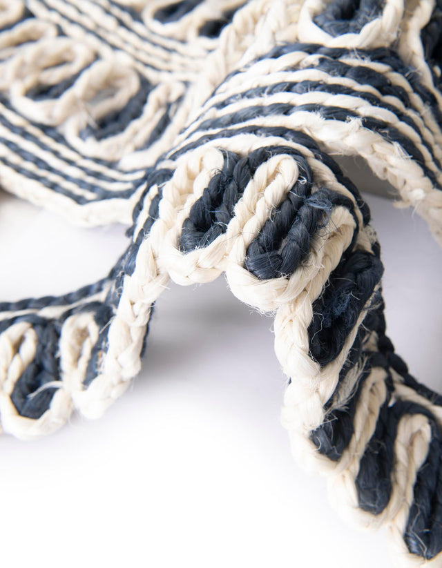 Navy and White 3' 1 x 3' 1 Braided Jute Round Rug