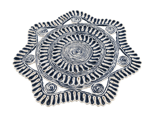 Navy and White 3' 1 x 3' 1 Braided Jute Round Rug