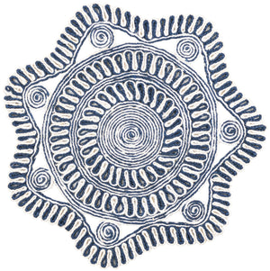 Navy and White 3' 1 x 3' 1 Braided Jute Round Rug