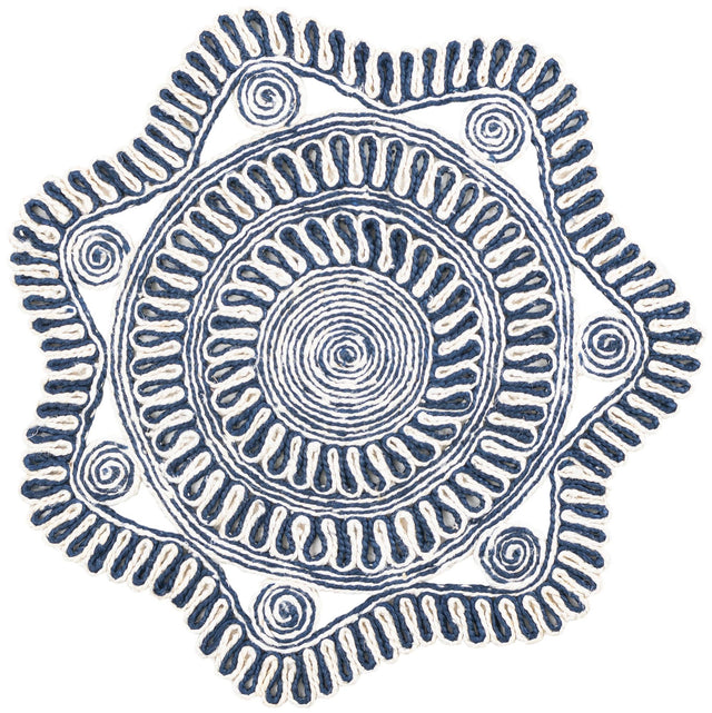 Navy and White 3' 1 x 3' 1 Braided Jute Round Rug