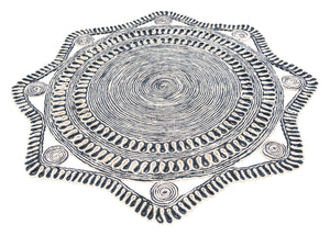 Navy and White 5' 1 x 5' 1 Braided Jute Round Rug