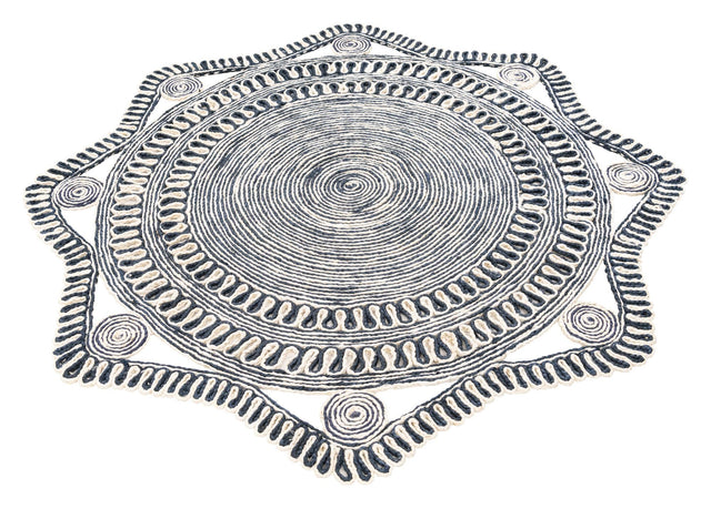 Navy and White 5' 1 x 5' 1 Braided Jute Round Rug