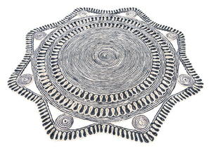 Navy and White 5' 1 x 5' 1 Braided Jute Round Rug