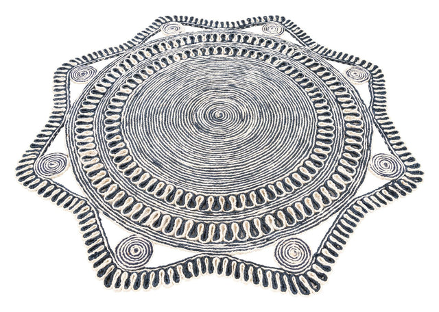 Navy and White 5' 1 x 5' 1 Braided Jute Round Rug