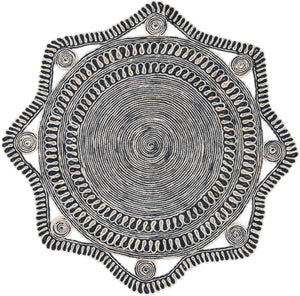 Navy and White 5' 1 x 5' 1 Braided Jute Round Rug