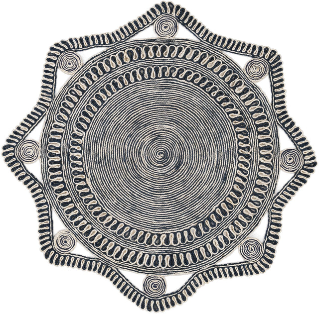 Navy and White 5' 1 x 5' 1 Braided Jute Round Rug