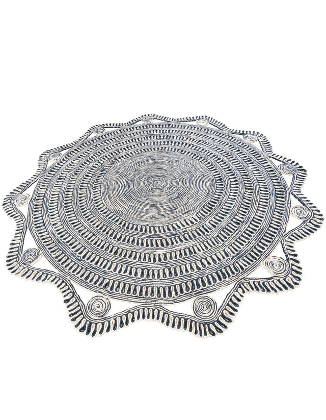 Navy and White 8' x 8' Braided Jute Round Rug