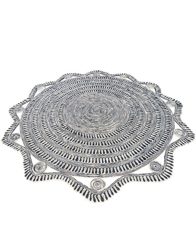 Navy and White 8' x 8' Braided Jute Round Rug
