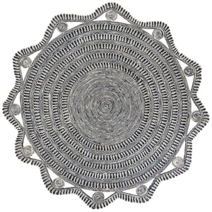 Navy and White 8' x 8' Braided Jute Round Rug