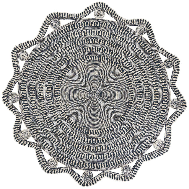 Navy and White 8' x 8' Braided Jute Round Rug