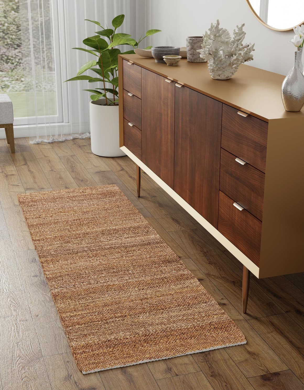 Sepia Brown 2' x 4' 1 Palm Beach Jute Runner Area Rug All Natural Eco-Friendly Carpet for Modern Minimalist Interior Design Home Decorating for Sale at Rug Engine