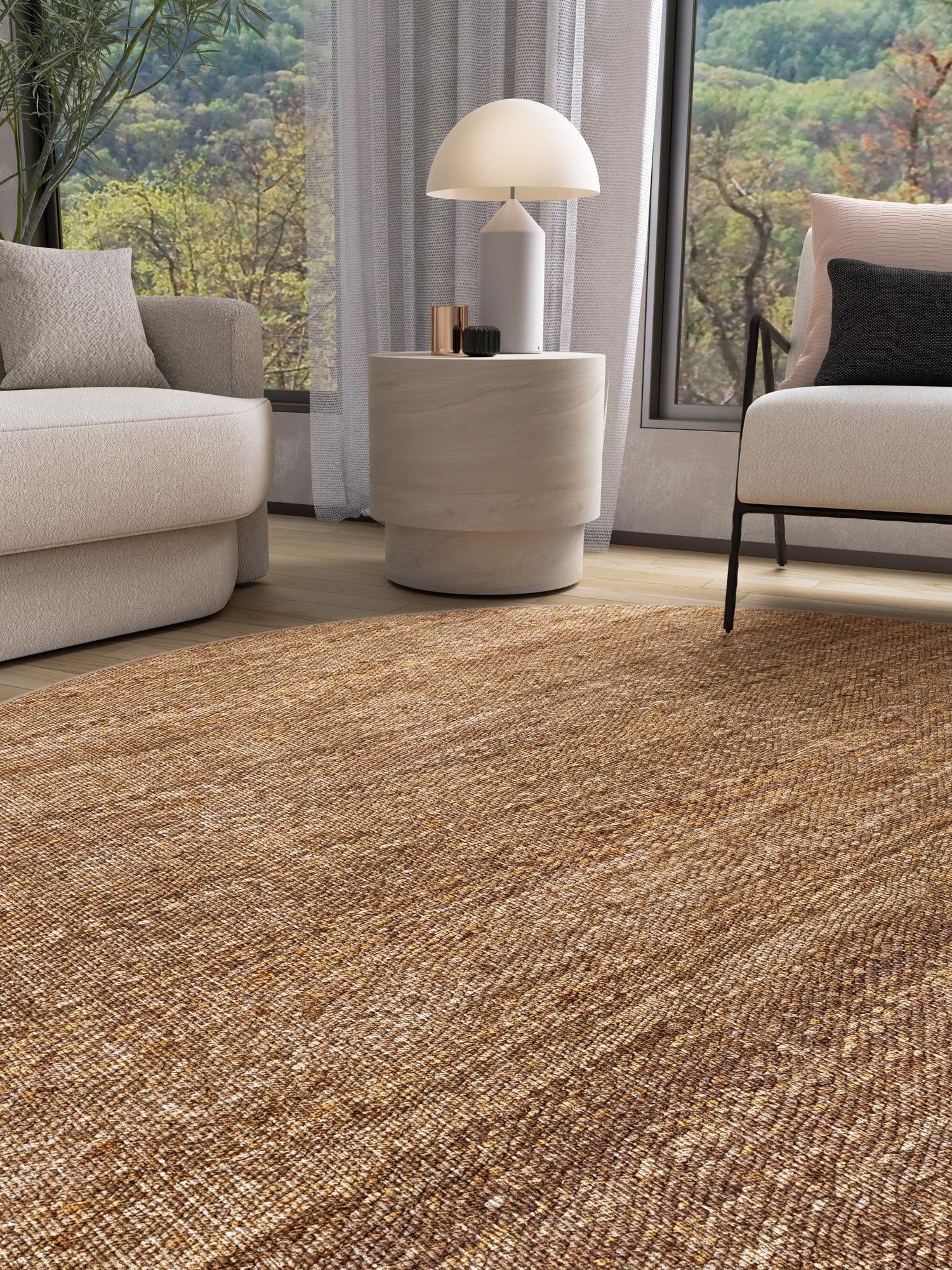 Sepia Brown 7' 10 x 7' 10 Palm Beach Jute Round Area Rug All Natural Eco-Friendly Carpet for Modern Minimalist Interior Design Home Decorating for Sale at Rug Engine