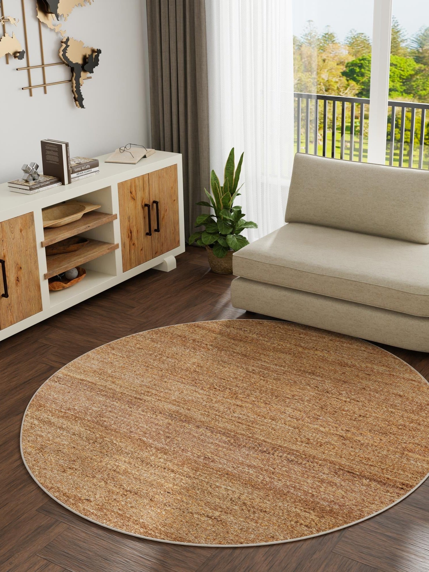 Sepia Brown 7' 10 x 7' 10 Palm Beach Jute Round Area Rug All Natural Eco-Friendly Carpet for Modern Minimalist Interior Design Home Decorating for Sale at Rug Engine