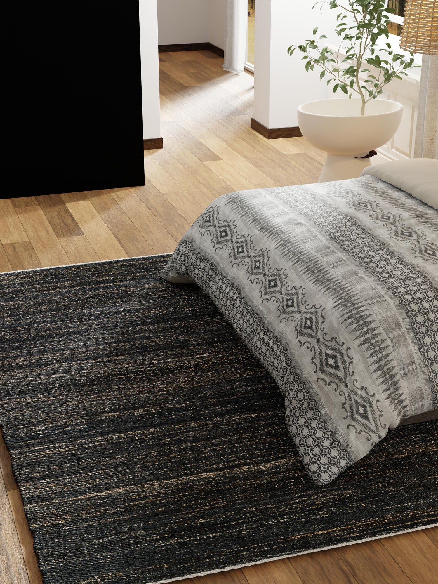 Midnight Denim Blue 4' 1 x 6' 1 Palm Beach Jute Rectangle Area Rug All Natural Eco-Friendly Carpet for Modern Minimalist Interior Design Home Decorating for Sale at Rug Engine