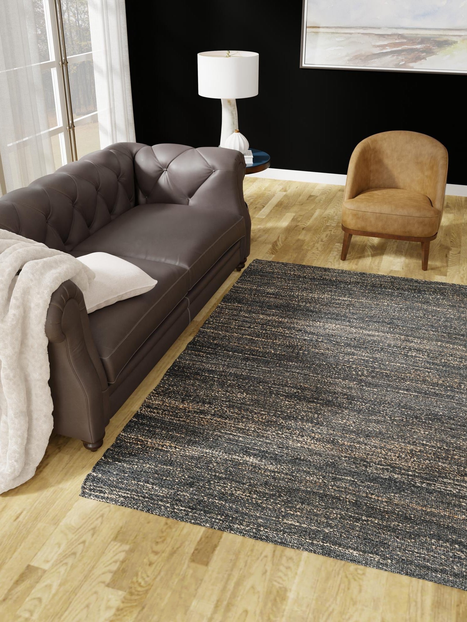 Midnight Denim Blue 5' 1 x 8' Palm Beach Jute Rectangle Area Rug All Natural Eco-Friendly Carpet for Modern Minimalist Interior Design Home Decorating for Sale at Rug Engine
