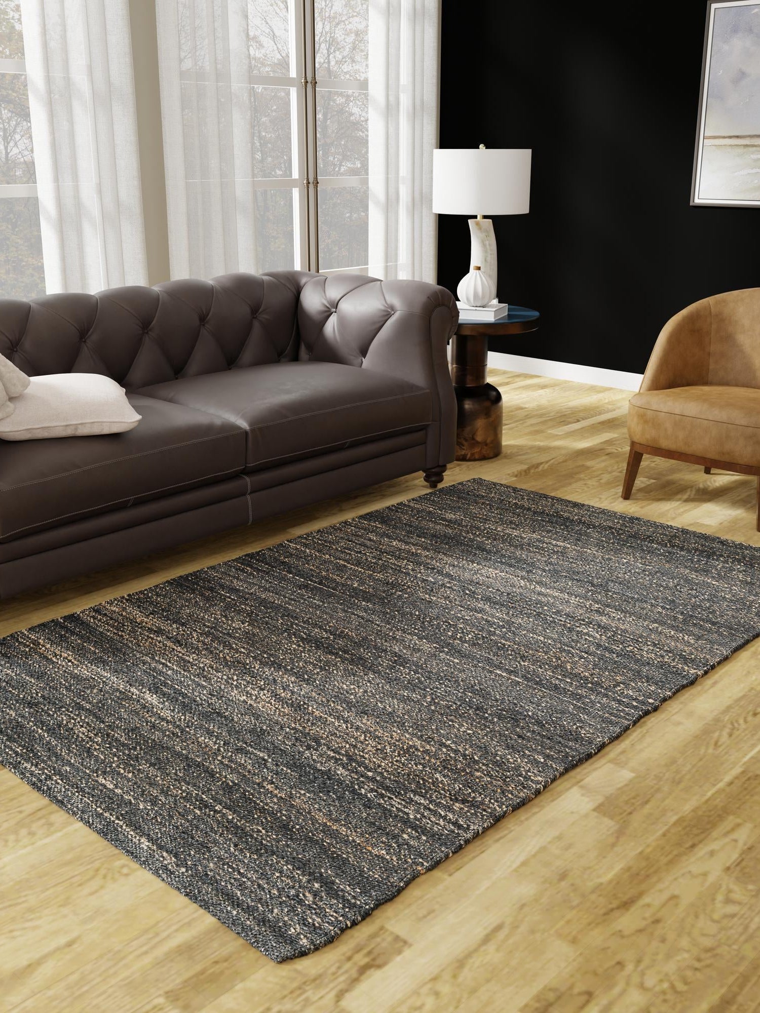 Midnight Denim Blue 5' 1 x 8' Palm Beach Jute Rectangle Area Rug All Natural Eco-Friendly Carpet for Modern Minimalist Interior Design Home Decorating for Sale at Rug Engine