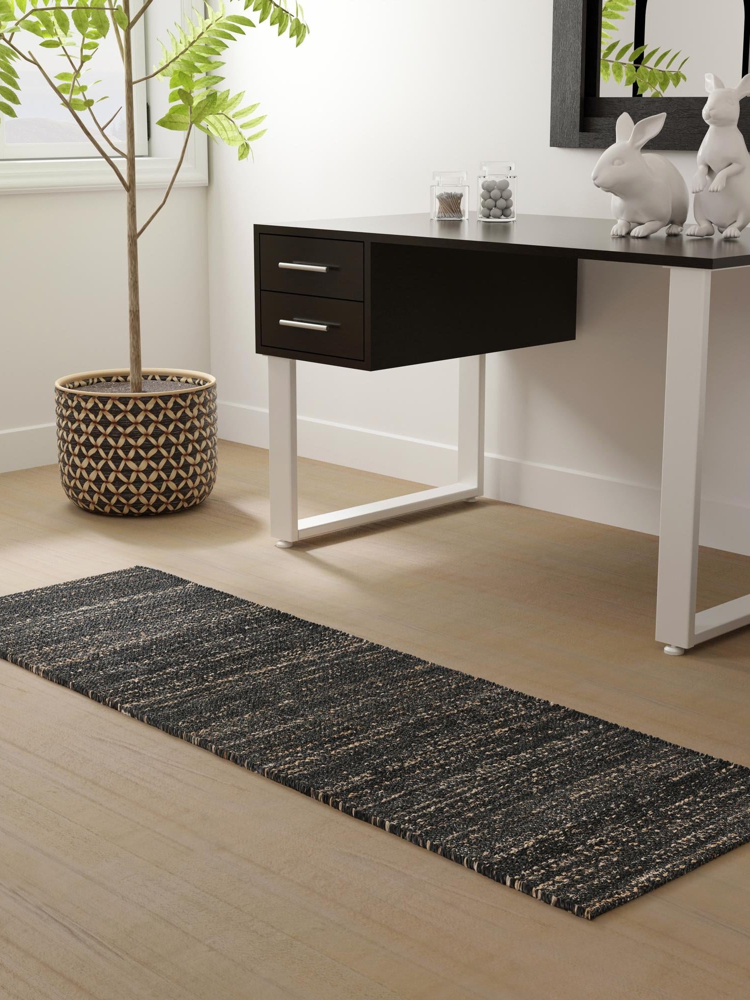 Midnight Denim Blue 2' x 8' Palm Beach Jute Runner Area Rug All Natural Eco-Friendly Carpet for Modern Minimalist Interior Design Home Decorating for Sale at Rug Engine