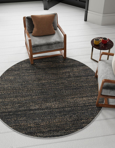 Midnight Denim Blue 5' 3 x 5' 3 Palm Beach Jute Round Area Rug All Natural Eco-Friendly Carpet for Modern Minimalist Interior Design Home Decorating for Sale at Rug Engine