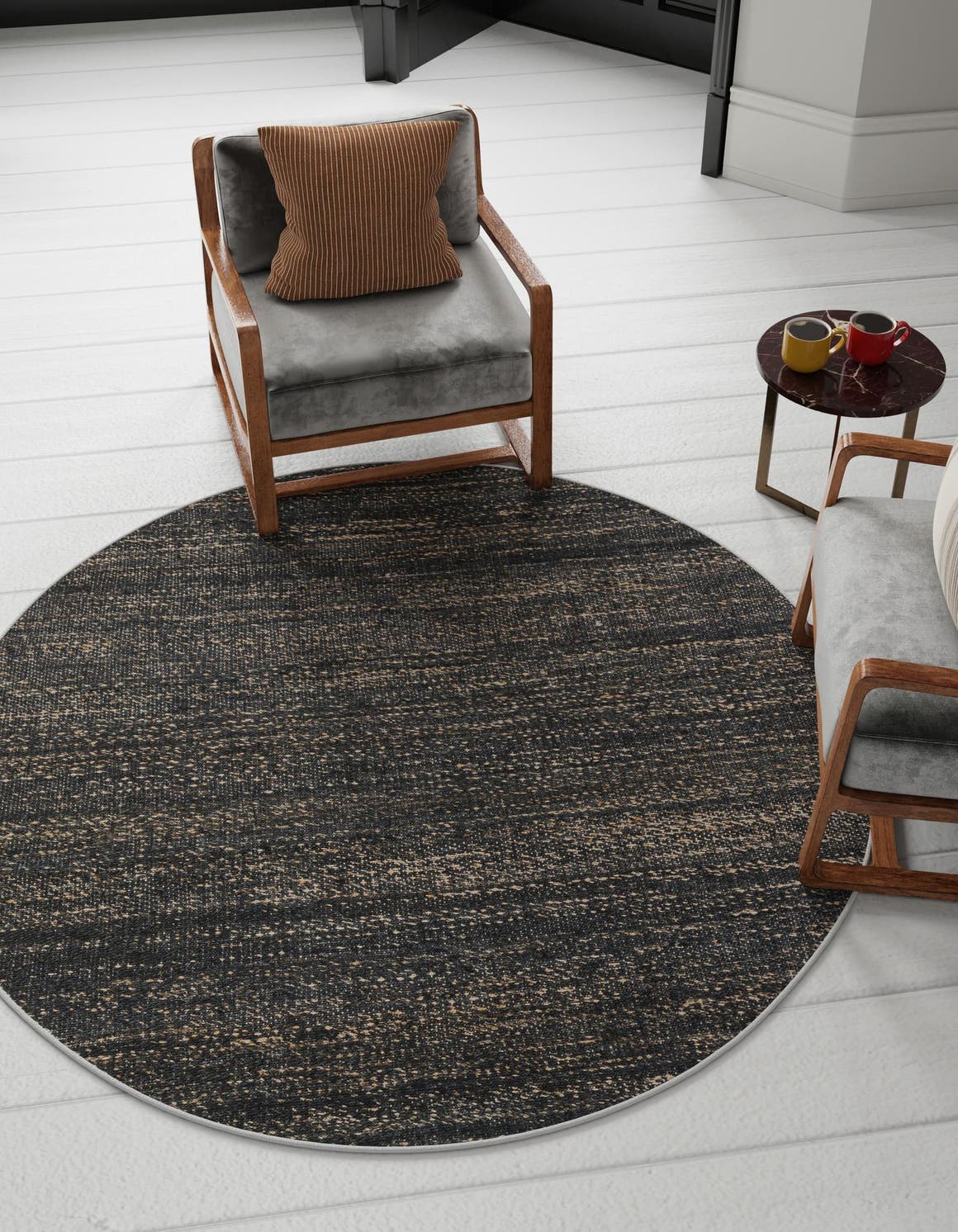 Midnight Denim Blue 3' 1 x 3' 1 Palm Beach Jute Round Area Rug All Natural Eco-Friendly Carpet for Modern Minimalist Interior Design Home Decorating for Sale at Rug Engine