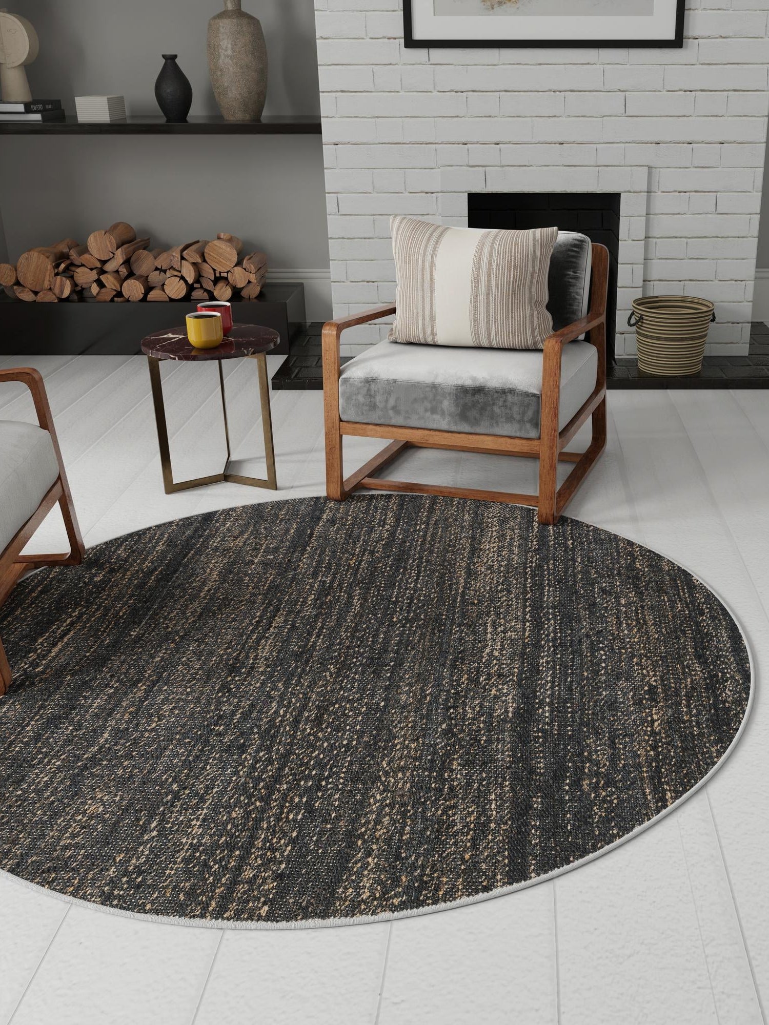 Midnight Denim Blue 5' 3 x 5' 3 Palm Beach Jute Round Area Rug All Natural Eco-Friendly Carpet for Modern Minimalist Interior Design Home Decorating for Sale at Rug Engine