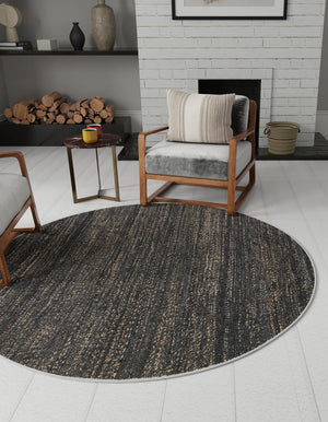 Midnight Denim Blue 5' 3 x 5' 3 Palm Beach Jute Round Area Rug All Natural Eco-Friendly Carpet for Modern Minimalist Interior Design Home Decorating for Sale at Rug Engine