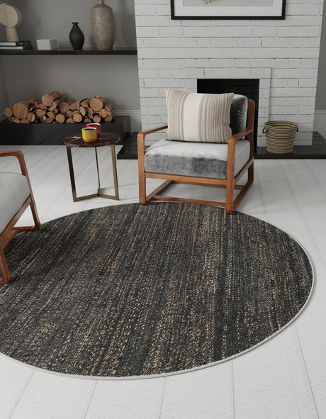 Midnight Denim Blue 5' 3 x 5' 3 Palm Beach Jute Round Area Rug All Natural Eco-Friendly Carpet for Modern Minimalist Interior Design Home Decorating for Sale at Rug Engine