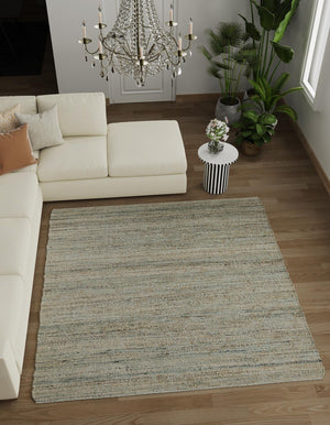 Seaglass Blue 7' 10 x 7' 10 Palm Beach Jute Square Area Rug All Natural Eco-Friendly Carpet for Modern Minimalist Interior Design Home Decorating for Sale at Rug Engine