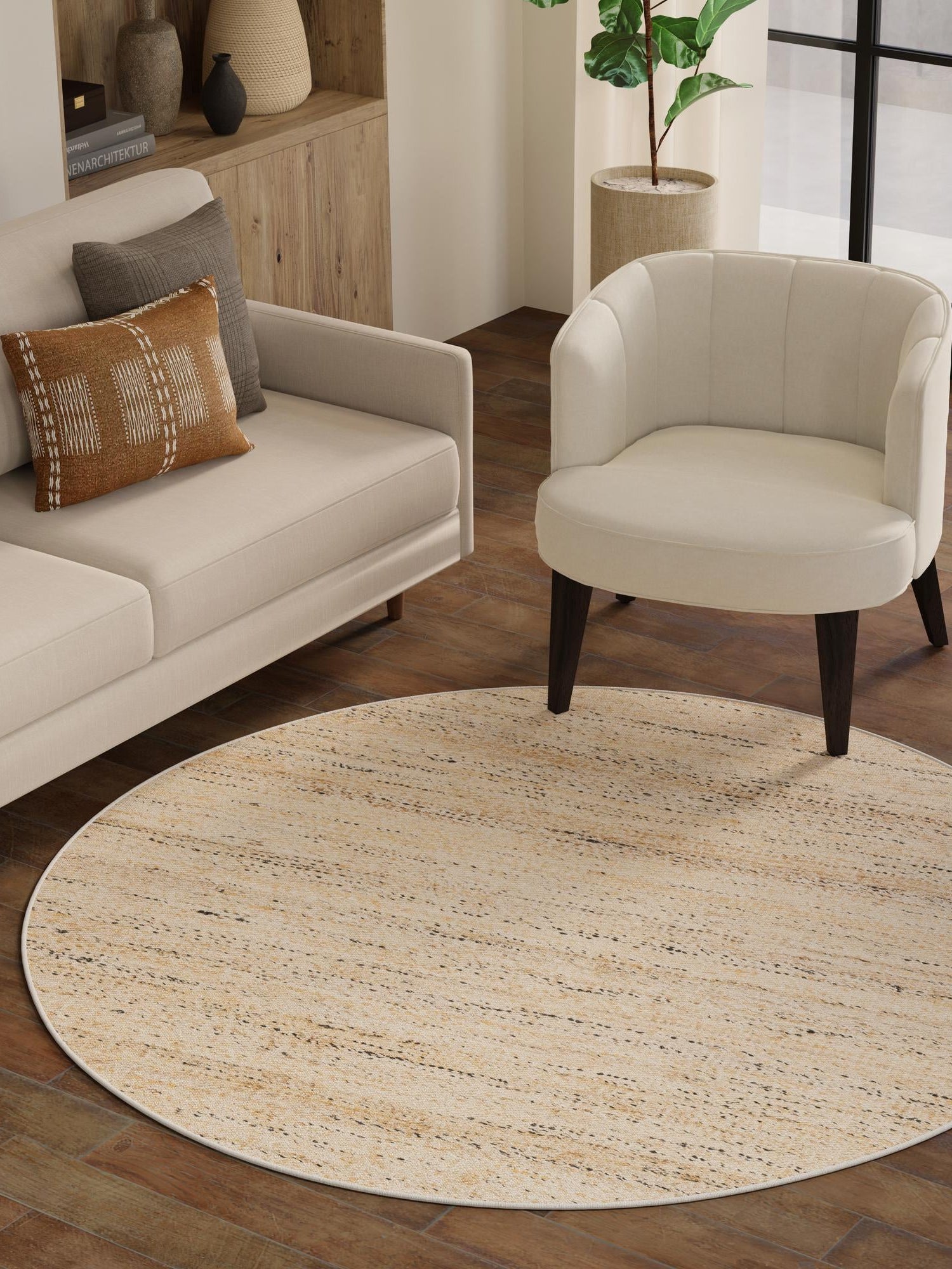 Palomino Ivory 5' 3 x 5' 3 Palm Beach Jute Round Area Rug All Natural Eco-Friendly Carpet for Modern Minimalist Interior Design Home Decorating for Sale at Rug Engine