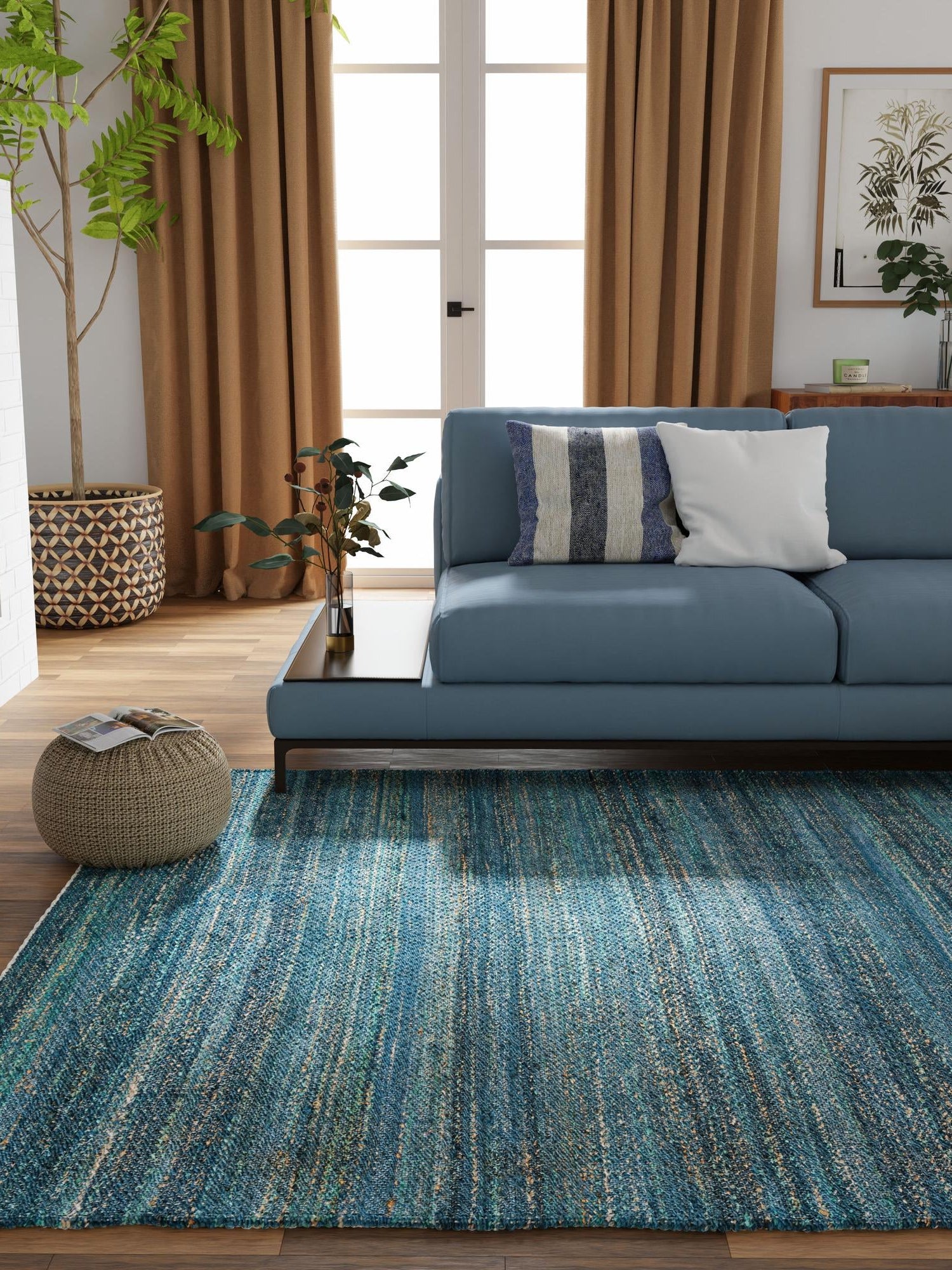 Ocean Blue 6' 1 x 9' Palm Beach Jute Rectangle Area Rug All Natural Eco-Friendly Carpet for Modern Minimalist Interior Design Home Decorating for Sale at Rug Engine